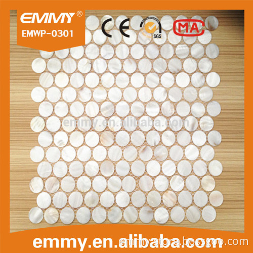 Emmy natural white chip shell mosaic tile mesh backing for building material